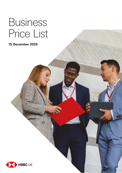 First page of HSBC's published business banking tariff document